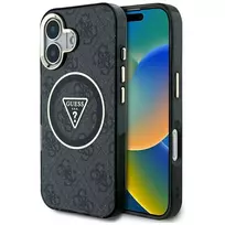 Guess IML Metal Glitter 4G Circle Triangle MagSafe Dėklas, skirtas Apple iPhone 16 (Juodas)