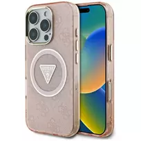 Guess IML Metal Glitter 4G Circle Triangle MagSafe Dėklas, skirtas Apple iPhone 16 Pro Max (Pink)