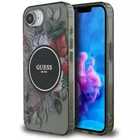 Guess IML Flowers MagSafe Dėklas, skirtas iPhone 16e (Juodas)
