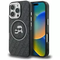 Karl Lagerfeld IML Glitter Karl & Choupette Heads Logo MagSafe Dėklas, skirtas Apple iPhone 16 Pro, Juodas