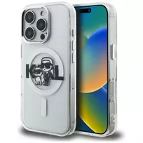KARL LAGERFELD IML Glitter Karl & Choupette Sketch Logo MagSafe Case, skirta iPhone 16 Pro, permatomas