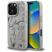 Karl Lagerfeld Grūdėto Rašto ir Logoso Dėklas su MagSafe, skirtas Apple iPhone 16 Pro, Pilkas