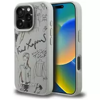 KARL LAGERFELD Grained Pattern & Logo MagSafe Case, skirtas Apple iPhone 16 Pro Max - Pilka