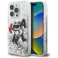 KARL LAGERFELD Liquid Glitter Choupette Logo Case iPhone 16 Pro, permatomas