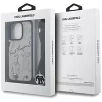 Karl Lagerfeld Crossbody Case su grūdėtu raštu ir logotipu, skirta iPhone 16 Pro Max, pilka