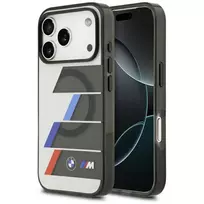 BMW M IML Metal Buttons Tricolor Lines MagSafe Case, skirta Apple iPhone 17 Pro, antracito spalvos