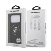 KARL LAGERFELD Silikoninis Karl & Choupette žiedo laikiklio MagSafe dėklas, skirtas Apple iPhone 17 Pro, juodas