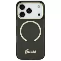 Guess IML Script Metal MagSafe Dėklas, skirtas Apple iPhone 17, Juodas
