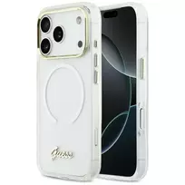 Guess IML Gradient Script Metal MagSafe Dėklas Apple iPhone 17 Pro, Baltas