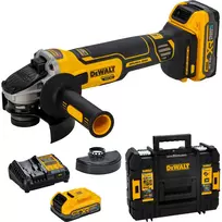 DEWALT DCG405S2T-QW 18V XR belaidis kampinis šlifuoklis 125mm bešepetėlis su 2x5.0Ah baterijomis, įkrovikliu ir TSTAK dėklu