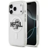 Karl Lagerfeld IML Glitter Karl & Choupette Sketch Logo MagSafe Dėklas, skirtas iPhone 17 Pro, permatomas
