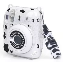 LOVEINSTANT Dėklas, skirtas Fujifilm Instax Mini 12 – karvės raštas su blizgučiais, lipdukais ir nuotraukų kišene