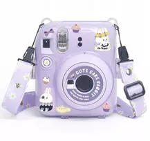 LOVEINSTANT Protective Case for Fujifilm Instax Mini 12 - Sweet Rabbit Design, Purple Glitter, with Stickers and Photo Pocket