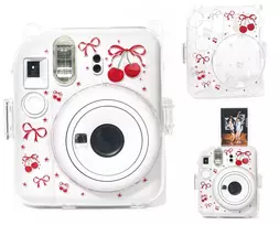 LOVEINSTANT Kietas apsauginis dėklas, skirtas Fujifilm Instax Mini 12 – raudonų vyšnių raštas su petnešėle