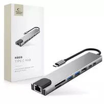 TECH-PROTECT HB09 Hub Adapter 8-in-1 USB-C to USB-A 3.0, USB-C 3.0, HDMI 4K 60Hz, SD/TF, PD 100W, RJ45 Gigabit Ethernet, Space Grey