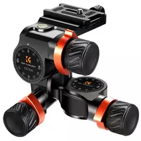 K&F Concept KF31.047 3-Axis Geared Tripod Head, CNC Aluminum, 6kg Load, Arca-Swiss, 1/4 inch-20 & 3/8 inch-16