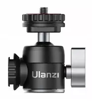 ULANZI U-60 Mini Ball Head su dviem Cold Shoe laikikliais, 1/4 inch sriegis, aliuminio lydinys, 1,5 kg apkrova, juoda