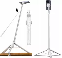 „Ulanzi TT88“ Selfie lazdynas-tripodas su „Bluetooth“ nuotolinio valdymo pulteliu ir papildomu apšvietimu, baltas