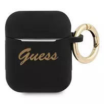 Guess GUA2SSSK AirPods 1/2 dėklas juodas silikoninis Vintage Script