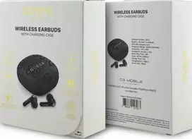 Guess 4G Classic Metal Logo belaidės ausinės su ENC ir įkrovimo dėklu, juodos