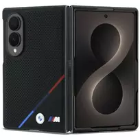 BMW M odinė perforuota trijų spalvų juostos metalinių logotipų MagSafe dėklas, skirtas Samsung Galaxy Z Fold8 - juoda