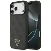 GUESS Leather 4G Triangle Strass MagSafe dėklas, skirtas iPhone 18 Pro Max / 17 Pro Max - juodas
