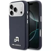 Karl Lagerfeld Karl & Choupette Head Pins Saffiano dėklas su MagSafe, skirtas iPhone 17 Pro – mėlynas