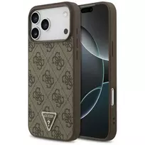 GUESS Leather 4G Triangle Strass MagSafe dėklas, skirtas iPhone 18 Pro Max / 17 Pro Max - rudas
