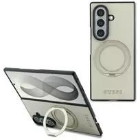 Guess Magnetic Ring Stand Grained Classic Logo MagSafe dėklas, skirtas Samsung Galaxy Z Fold 8 Ultra (smėlio spalvos)