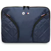 BMW Nylon 14 colių nešiojamojo kompiuterio dėklas, tamsiai mėlynas, su metaliniu logotipu ir kišenėmis aksesuarams