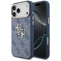 Guess 4G Big Classic Logo dėklas, skirtas iPhone 18 Pro Max / 17 Pro Max, mėlynas su auksu