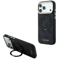 Guess Ring Stand 360 4G Classic Logo MagSafe dėklas, skirtas iPhone 18 Pro / 17 Pro, juodas