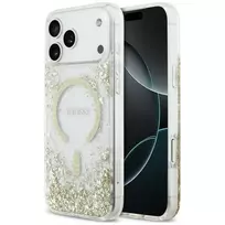 Guess Resin Bottom Glitter MagSafe dėklas, skirtas iPhone 18 Pro Max / 17 Pro Max, auksinis