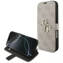 Guess Book 4G Metal Logo dėklas su atvartu, skirtas iPhone 16 Pro / 17 Pro - rožinis