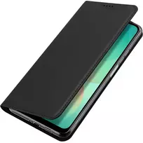 Nevox Vario Series Book Case, skirtas Samsung Galaxy A27 5G – juoda odinė piniginė su kortelių kišenėmis, skyriumi gryniesiems ir stovelio funkcija