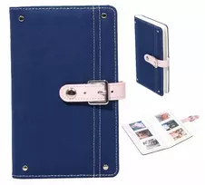 LOVEINSTANT Denim fotoalbumas, skirtas Fujifilm Instax Mini – talpina 108 nuotraukas, PU odos viršelis, 18 puslapių, mėlynas