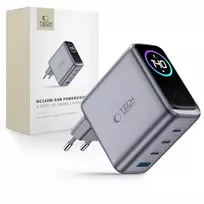 TECH-PROTECT POWERVISION NC140W-GaN 4 prievadų tinklo įkroviklis PD 140W / QC3.0 tamsiai pilkas