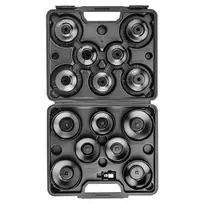 NEO TOOLS Alyvos filtro raktų rinkinys 16 dalių (65-100 mm, 3/8 colio pavara, puodelio tipo, daugiakraštis, plienas, dėklas)