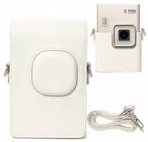 LOVEINSTANT pilkos spalvos PU odos apsauginis dėklas Fujifilm Instax Mini LiPlay+ hibridinei momentinei kamerai su peties dirželiu