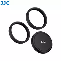 JJC LRR-OA6K2 Objektyvo dangtelio ir dekoratyvinių žiedų rinkinys, skirtas DJI Osmo Action 6 (juodas dangtelis, raudonas ir mėlynas žiedai)