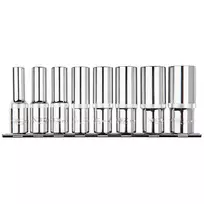 NEO TOOLS 1/2 colio ilgųjų spline lizdų rinkinys, 8 vnt., M5-M18, chromo vanadžio plienas, DIN 3121