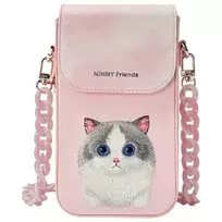 Nimmy Big Eyed Pet 2.0 Cat telefonų dėklas su petnešėle - rožinė kryžminė rankinė išmaniesiems iki 6,7 colio