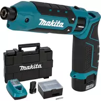 Makita TD023DSE 7,2V ličio jonų akumuliatorinis kampinis smūginis suktuvas su 2 akumuliatoriais, įkrovikliu ir dėklu
