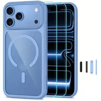 TECH-PROTECT MAGONE MagSafe permatomas dėklas su 2 vnt. grūdinto stiklo ekrano apsauga iPhone 17 Pro Max / 18 Pro Max - šviesiai mėlynas