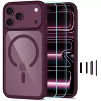 TECH-PROTECT MagOne MagSafe dėklas su grūdinto stiklo ekrano apsauga 2 vnt. rinkinys iPhone 17 Pro Max / 18 Pro Max - Dark Cherry/Clear