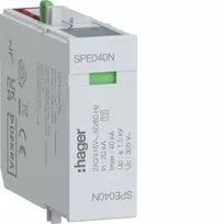 Hager apsaugos nuo viršįtampių modulis N-PE Type 2 SPD 255V 20kA/40kA 1.5kV SPE040N