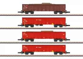 Märklin 82542 Z geležinkelio vagonų rinkinys – 4 aukštų bortų atviri vagonai, DB AG laužo traukinys, V epocha