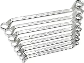 BRÜDER MANNESMANN 8 dalių žiedinių veržliarakčių rinkinys, chromo-vanadžio plienas, DIN 838, chromuotas poliruotas, dydžiai 6x7-20x22 mm (140-08 DIN)