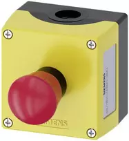 Siemens SIRIUS ACT 3SU18010NB002AA2 komplektinis korpusas grindų montavimui su 1 avarinio sustabdymo mygtuku, pasukamuoju atlaisvinimu, raudonas, geltonas