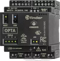 Finder Programuojama loginė relė (PLR) PLC valdymo modulis, 24 V DC, 8 skaitmeniniai įėjimai, 4 analoginiai įėjimai, 4 relių išėjimai, 8 A, LCD ekranas, DIN bėgio montavimas, 8A.04.9.024.832C